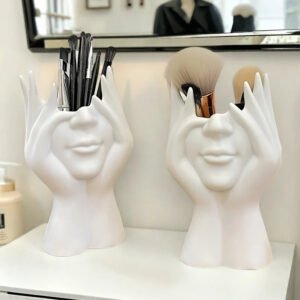 Elegant beauty organizer with mirror and brush holder for daily use