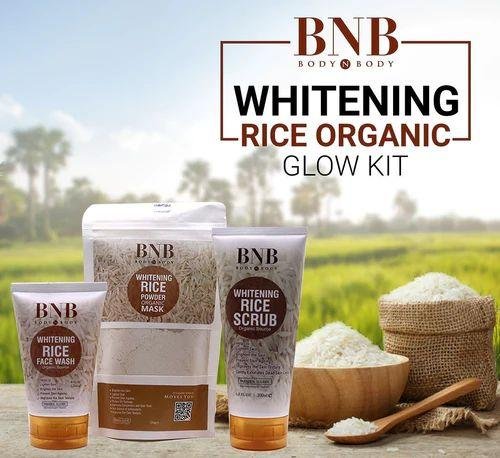 BNB Rice Extract Bright & Glow Kit Pack of 3 with golden cap box for skin brightening and glow